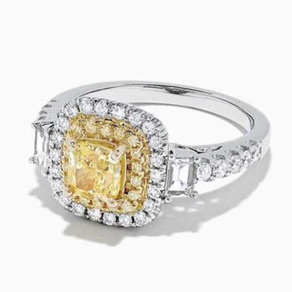 💝 Noble Round Yellow Gemstone Square Diamond Silver Ring for Women,VIP244 - Picture 2 of 6